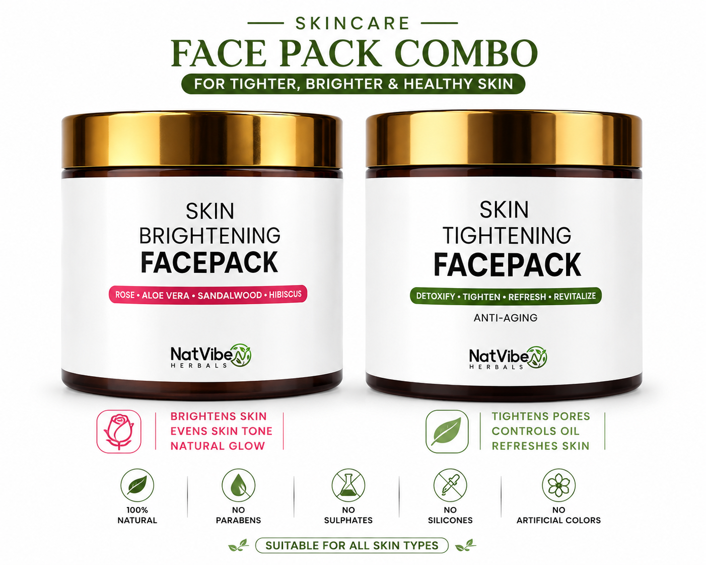 Skin Brightening & Skin Tightening Face Pack Ubtan (उबटन) Combo