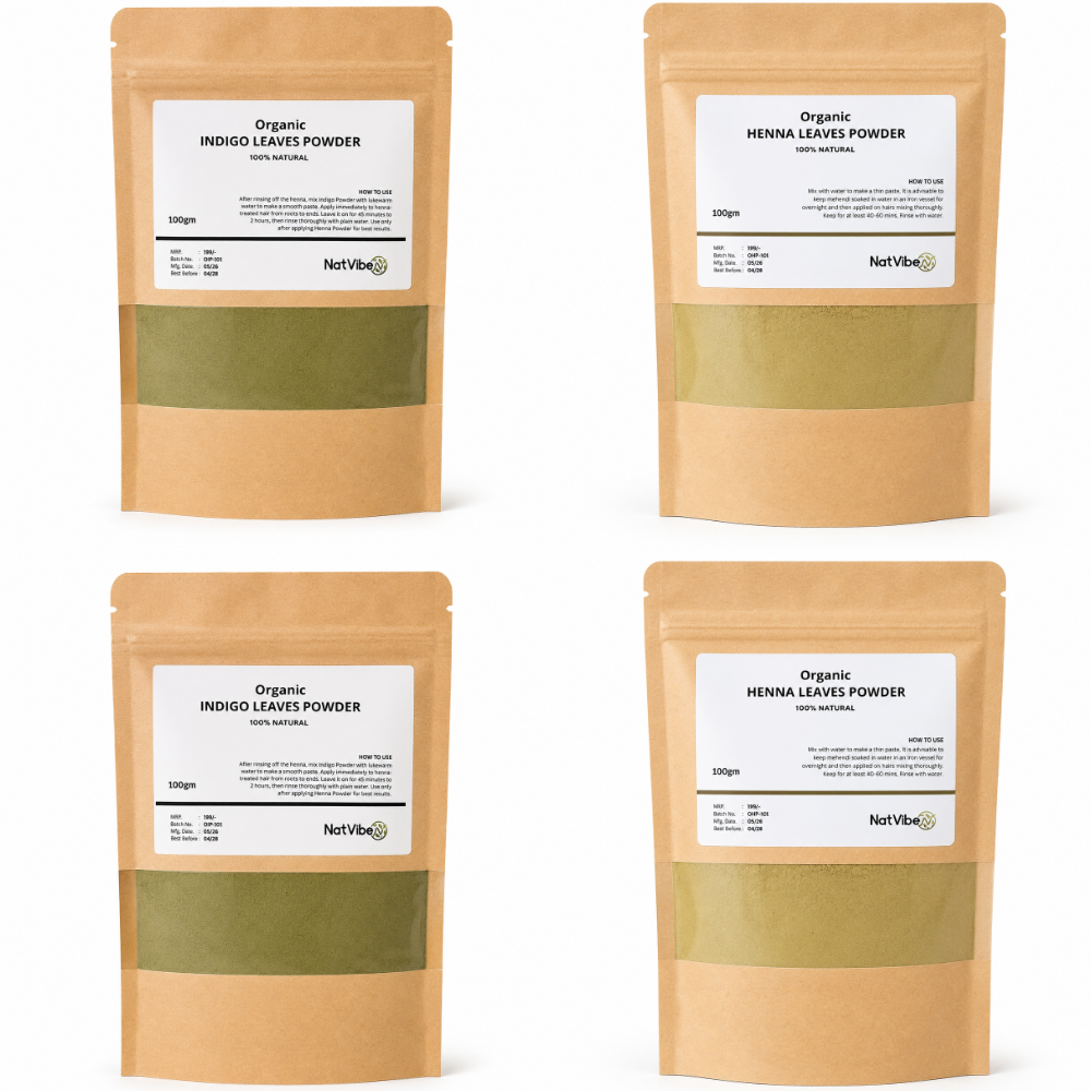 Organic Henna Indigo Combo Pack | 4 pack (2 Henna + 2 Indigo) 400gm